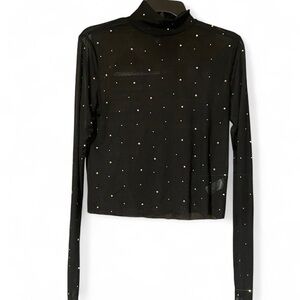 Wild Fable Black Sheer Rhinestone Blouse